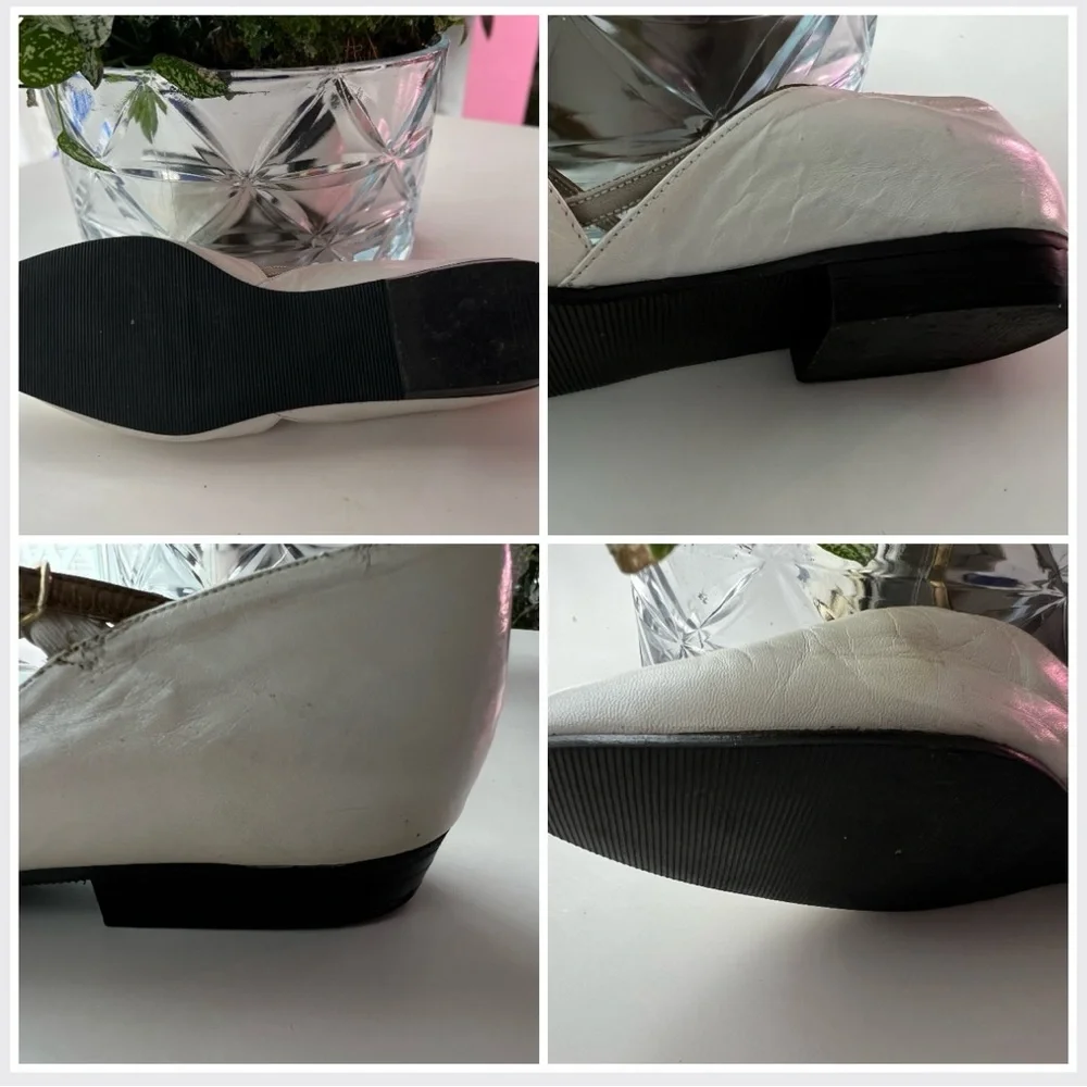 Margaret Jerrold 8.5 / Bone Leather D'Orsay Flats / Mixed Metallic Art Deco - Picture 13 of 16